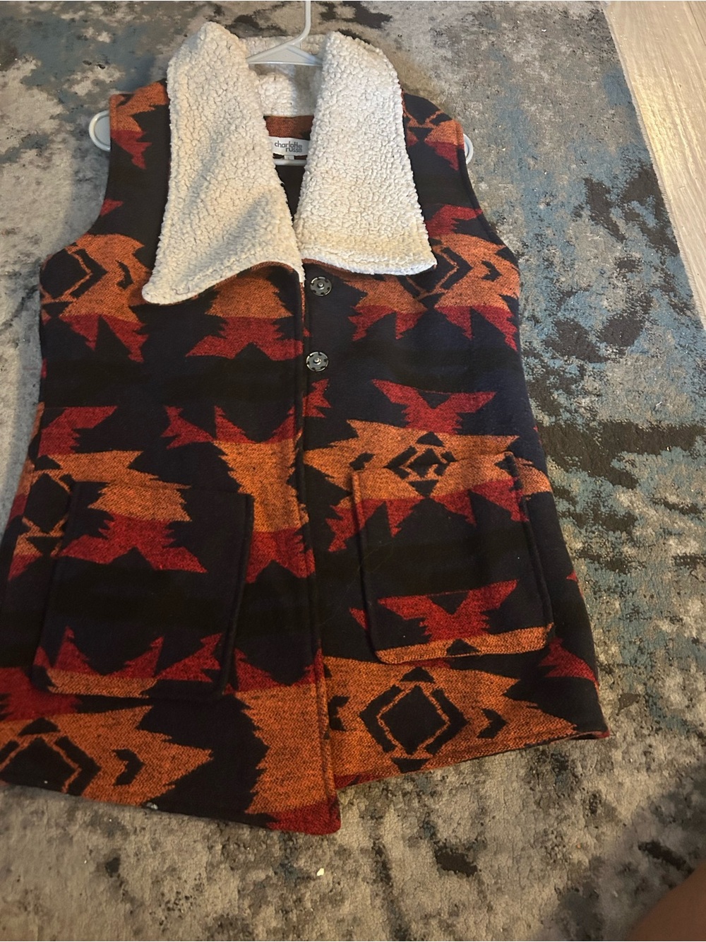 Charlotte Russe Black and Rust Red Patterned Jacket